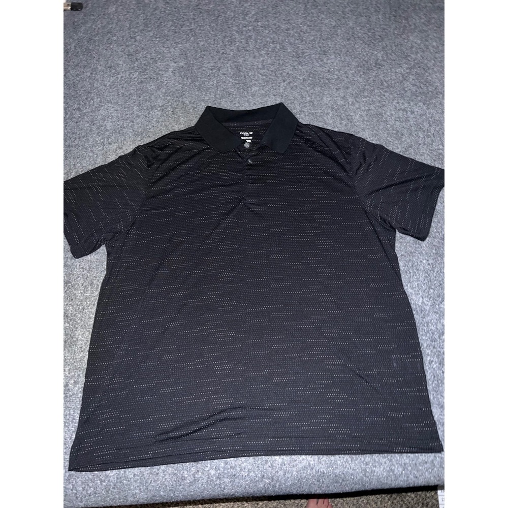 Haggar Cool 18 Tec Mens XL Black Short Sleeve Textured Polo Shirt